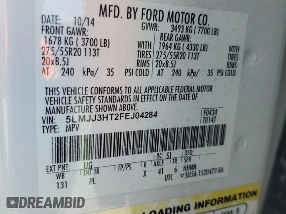 2015 Lincoln Navigator z VIN 5LMJJ3HT2FEJ04284, wystawiony jako Copart lot #53543895 z przebiegiem 208 909 mil mil oraz Szkoda całkowita • Salvage title. Historia ofert i sprzedaży dostępna na DreamBid. Obrazek 13.
