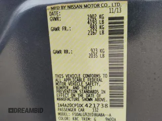 2013 Nissan LEAF S with VIN 1N4AZ0CP1DC421738, listed as a Copart auction lot 55237555 with 60,851 mi miles and Salvage title. Bid and sale history available at DreamBid. Image 14.
