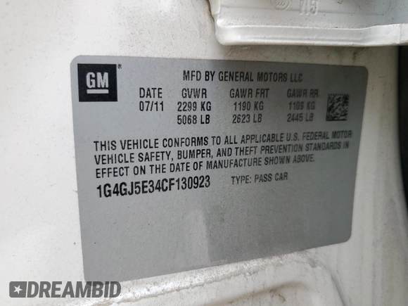 2012 Buick LaCrosse Touring z VIN 1G4GJ5E34CF130923, wystawiony jako Copart lot #45985725 z przebiegiem 77 223 mil mil oraz Szkoda całkowita • Salvage title. Historia ofert i sprzedaży dostępna na DreamBid. Obrazek 12.
