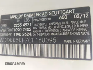 2012 Mercedes-Benz E 350 with VIN WDDKK5KF7CF168095, listed as a IAAI auction lot 41988817 with Not Provided miles and . Bid and sale history available at DreamBid. Image 9.