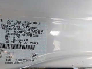 2016 Ford Focus SE with VIN 1FADP3F20GL329898, listed as a IAAI auction lot 42844995 with 20,485 mi miles and . Bid and sale history available at DreamBid. Image 9.