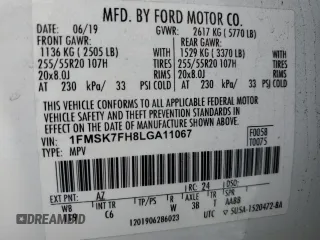 2020 Ford Explorer Limited with VIN 1FMSK7FH8LGA11067, listed as a Copart auction lot 52183545 with 73,511 mi miles and Salvage Title. Bid and sale history available at carsss.com. Image 16.