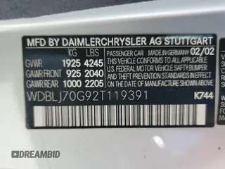 2002 Mercedes-Benz CLK 320/430 z VIN WDBLJ70G92T119391, wystawiony jako Copart lot #58616445 z przebiegiem 134 501 mil mil oraz Szkoda całkowita • Salvage title. Historia ofert i sprzedaży dostępna na DreamBid. Obrazek 12.