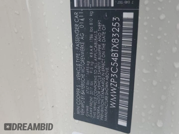 2011 MINI Convertible S with VIN WMWZP3C54BTX83253, listed as a Copart auction lot 49879485 with Not Provided miles and Salvage Title. Bid and sale history available at DreamBid. Image 12.