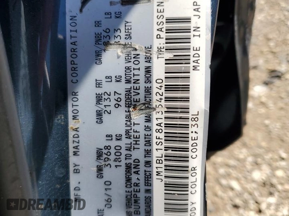 2010 Mazda 3 i Sport z VIN JM1BL1SF8A1354240, wystawiony jako Copart lot #55661775 z przebiegiem 109 209 mil mil oraz Szkoda całkowita • Salvage title. Historia ofert i sprzedaży dostępna na DreamBid. Obrazek 12.
