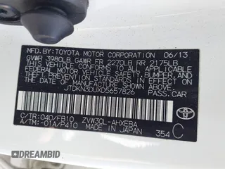 2013 Toyota Prius One z VIN JTDKN3DUXD5657826, wystawiony jako IAAI lot #42346122 z przebiegiem 129 882 mil mil oraz . Historia ofert i sprzedaży dostępna na DreamBid. Obrazek 9.
