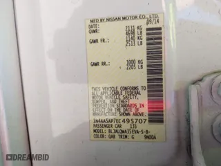 2014 Nissan Maxima 3.5 SV w/Premium Pkg with VIN 1N4AA5AP7EC495707, listed as a IAAI auction lot 41878822 with 197,088 mi miles. Bid and sale history available at carsss.com. Image 9.