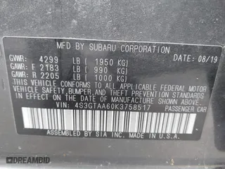 2019 Subaru Impreza with VIN 4S3GTAA60K3758517, listed as a IAAI auction lot 41930668 with 39,999 mi miles. Bid and sale history available at carsss.com. Image 9.