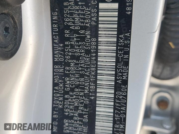 2014 Toyota Camry L with VIN 4T1BF1FK8EU441988, listed as a Copart auction lot 53524405 with 88,978 mi miles and Salvage Title. Bid and sale history available at carsss.com. Image 12.