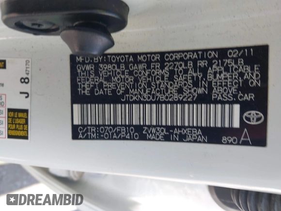2011 Toyota Prius I z VIN JTDKN3DU7B0289227, wystawiony jako IAAI lot #42207374 z przebiegiem 210 457 mil mil oraz . Historia ofert i sprzedaży dostępna na DreamBid. Obrazek 9.
