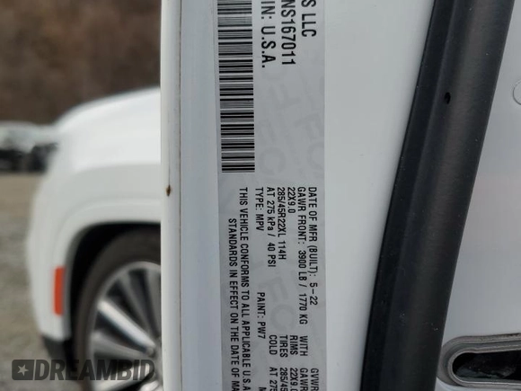 2022 Jeep Grand Wagoneer Series II with VIN 1C4SJVFJ6NS167011, listed as a Copart auction lot 80907574 with 48,653 mi miles and Non repairable. Bid and sale history available at DreamBid. Image 13.