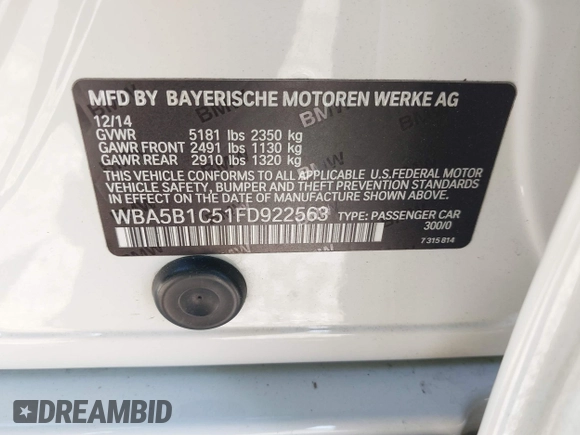 2015 BMW 5 Series 535i с VIN WBA5B1C51FD922563, выставлен на аукционе IAAI как лот 42593634 с пробегом 77 285 миль миль и . История ставок и продаж доступна на DreamBid. Изображение 9.