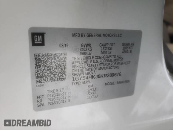 2019 Cadillac Escalade ESV Luxury z VIN 1GYS4HKJ5KR289676, wystawiony jako Copart lot #45573515 z przebiegiem 143 075 mil mil oraz Szkoda całkowita • Salvage title. Historia ofert i sprzedaży dostępna na DreamBid. Obrazek 13.
