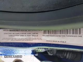 2017 Maserati Ghibli с VIN ZAM57XSA0H1235726, выставлен на аукционе IAAI как лот 42109528 с пробегом Не указан миль и . История ставок и продаж доступна на DreamBid. Изображение 9.