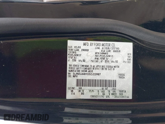 2005 Lincoln Aviator z VIN 5LMEU68H35ZJ23987, wystawiony jako IAAI lot #41537064 z przebiegiem 130 373 mil mil oraz . Historia ofert i sprzedaży dostępna na DreamBid. Obrazek 9.