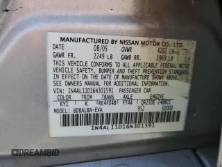 2006 Nissan Altima S with VIN 1N4AL11D16N301591, listed as a Copart auction lot 58568625 with 169,290 mi miles and Salvage title. Bid and sale history available at DreamBid. Image 12.