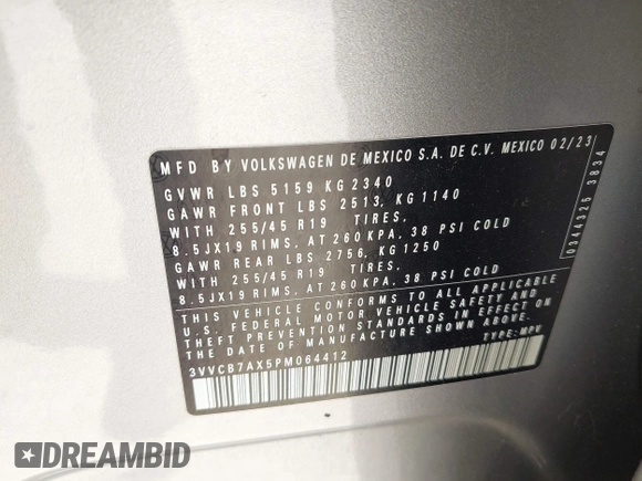 2023 Volkswagen Tiguan SE R-Line Black с VIN 3VVCB7AX5PM064412, выставлен на аукционе IAAI как лот 42279912 с пробегом 72 528 миль миль и . История ставок и продаж доступна на DreamBid. Изображение 9.
