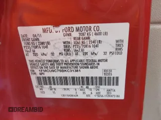 2011 Ford Escape XLS with VIN 1FMCU9C75BKC31381, listed as a Copart auction lot 52886575 with 128,640 mi miles and Salvage title. Bid and sale history available at DreamBid. Image 15.
