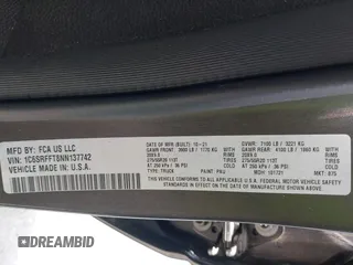 2022 Ram 1500 Big Horn with VIN 1C6SRFFT8NN137742, listed as a IAAI auction lot 42091761 with 38,005 mi miles and . Bid and sale history available at DreamBid. Image 9.