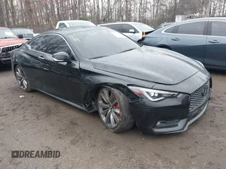 2021 Infiniti Q60 Red Sport 400 with VIN JN1FV7LL6MM560293, listed as a IAAI auction lot 41159901 with 38,172 mi miles and . Bid and sale history available at DreamBid. Image 1.