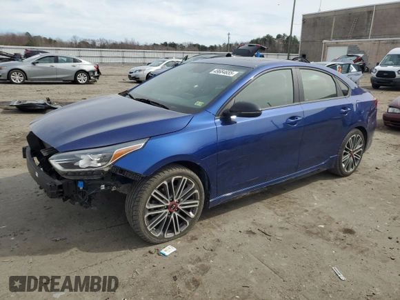 2021 Kia Forte GT with VIN 3KPF44AC0ME288758, listed as a Copart auction lot 49684655 with 77,742 mi miles and Salvage Title. Bid and sale history available at carsss.com. Image 1.