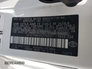 2023 Toyota Camry LE z VIN 4T1C11AK1PU770237, wystawiony jako Copart lot #55590655 z przebiegiem 50 980 mil mil oraz Szkoda całkowita • Salvage title. Historia ofert i sprzedaży dostępna na DreamBid. Obrazek 12.