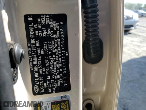 2011 Kia Sorento LX with VIN 5XYKT4A1XBG089359, listed as a Copart auction lot 53356905 with 141,407 mi miles and Salvage Title. Bid and sale history available at DreamBid. Image 13.