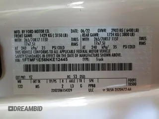 2022 Ford F-150 XL with VIN 1FTMF1E56NKE12445, listed as a Copart auction lot 81896314 with 60,968 mi miles and Salvage Title. Bid and sale history available at DreamBid. Image 12.