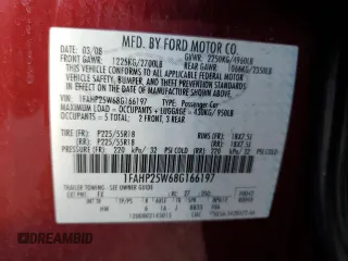 2008 Ford Taurus Limited with VIN 1FAHP25W68G166197, listed as a Copart auction lot 75201074 with 182,246 mi miles and Salvage Title. Bid and sale history available at carsss.com. Image 12.