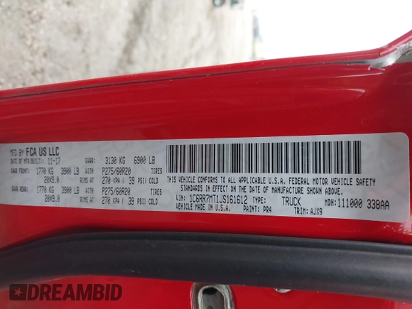 2018 Ram 1500 Sport z VIN 1C6RR7MT1JS161612, wystawiony jako IAAI lot #40943059 z przebiegiem Nie podano mil oraz . Historia ofert i sprzedaży dostępna na DreamBid. Obrazek 9.