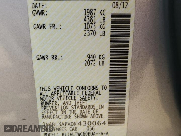 2013 Nissan Altima SV with VIN 1N4BL3APXDN430064, listed as a Copart auction lot 48409905 with 131,979 mi miles and Salvage Title. Bid and sale history available at carsss.com. Image 14.