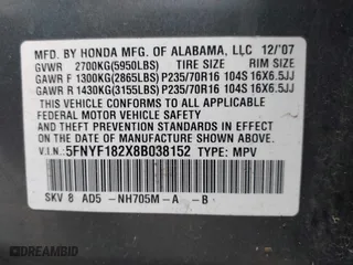 2008 Honda Pilot VP with VIN 5FNYF182X8B038152, listed as a IAAI auction lot 41979387 with 219,127 mi miles. Bid and sale history available at carsss.com. Image 9.