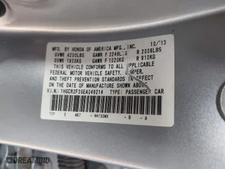 2014 Honda Accord Sedan LX with VIN 1HGCR2F35EA049214, listed as a IAAI auction lot 41625892 with 42,713 mi miles. Bid and sale history available at carsss.com. Image 9.