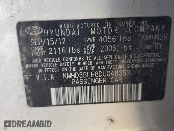 2013 Hyundai Elantra GT w/Blue Int with VIN KMHD35LE8DU048353, listed as a Copart auction lot 73672804 with 79,479 mi miles and Salvage Title. Bid and sale history available at carsss.com. Image 14.