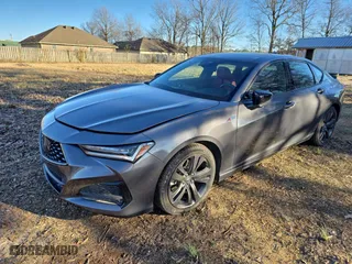 2023 Acura TLX w/A-Spec Package with VIN 19UUB6F59PA003826, listed as a Copart auction lot 47489445 with 9,291 mi miles and Salvage Title. Bid and sale history available at carsss.com. Image 1.