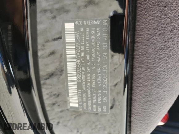 2011 Porsche 911 Turbo with VIN WP0AD2A99BS766866, listed as a Copart auction lot 75252884 with Not Provided miles and Salvage Title. Bid and sale history available at DreamBid. Image 13.