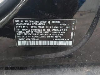 2012 Volkswagen Passat SE с VIN 1VWBH7A32CC075642, выставлен на аукционе IAAI как лот 41800570 с пробегом 187 180 миль миль и . История ставок и продаж доступна на DreamBid. Изображение 9.