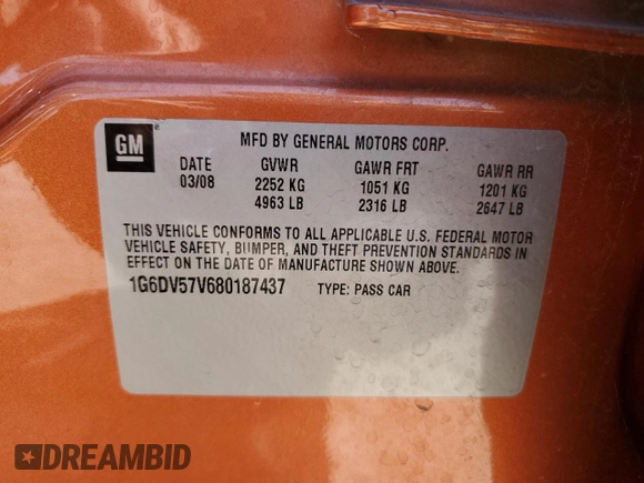 2008 Cadillac CTS RWD w/1SB with VIN 1G6DV57V680187437, listed as a Copart auction lot 51904345 with 129,211 mi miles and Salvage Title. Bid and sale history available at carsss.com. Image 12.
