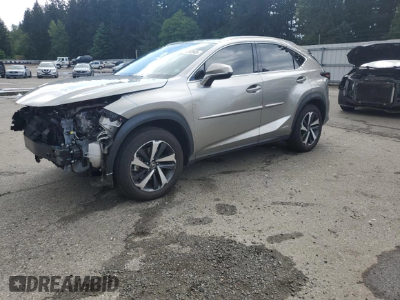 2021 Lexus NX 300h with VIN JTJGJRDZ2M2167458, listed as a Copart auction lot 57650945 with 14,653 mi miles and Salvage title. Bid and sale history available at DreamBid. Image 1.