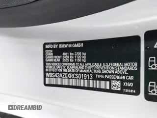 2024 BMW M4 Competition xDrive with VIN WBS43AZ0XRCS01913, listed as a IAAI auction lot 41905104 with 20,912 mi miles and . Bid and sale history available at DreamBid. Image 9.