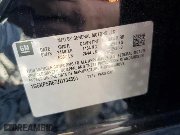 2018 Cadillac CT6 Sport AWD z VIN 1G6KP5R67JU134591, wystawiony jako Copart lot #54928775 z przebiegiem 104 970 mil mil oraz Szkoda całkowita • Salvage title. Historia ofert i sprzedaży dostępna na DreamBid. Obrazek 12.