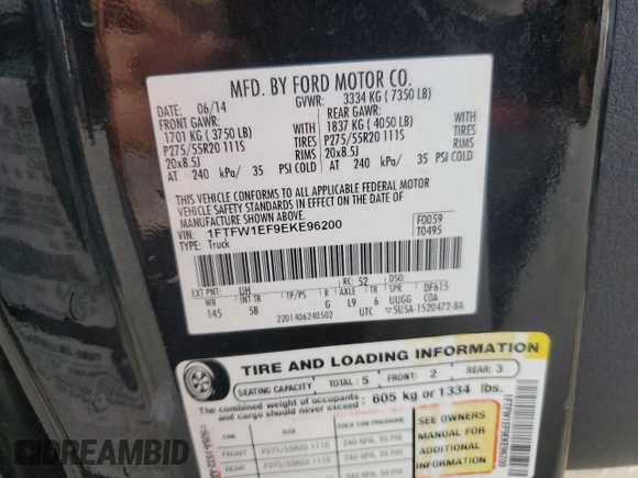 2014 Ford F-150 XL with VIN 1FTFW1EF9EKE96200, listed as a Copart auction lot 78873244 with 150,605 mi miles and Salvage Title. Bid and sale history available at carsss.com. Image 12.