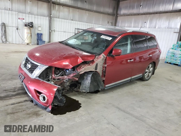 2015 Nissan Pathfinder Platinum with VIN 5N1AR2MN7FC670076, listed as a Copart auction lot 52498125 with 101,993 mi miles and Salvage title. Bid and sale history available at DreamBid. Image 1.