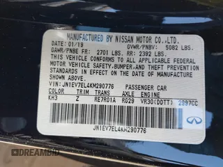 2019 Infiniti Q60 Luxe with VIN JN1EV7EL4KM290776, listed as a IAAI auction lot 42047865 with 33,926 mi miles and . Bid and sale history available at carsss.com. Image 9.