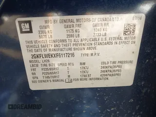 2015 GMC Terrain SLE with VIN 2GKFLWEKXF6117216, listed as a IAAI auction lot 41725767 with 178,014 mi miles and . Bid and sale history available at carsss.com. Image 9.
