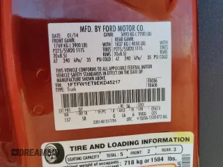 2014 Ford F-150 XL with VIN 1FTFW1ET9EKD45217, listed as a Copart auction lot 85285424 with 154,135 mi miles and Salvage title. Bid and sale history available at DreamBid. Image 14.