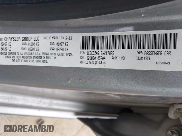 2014 Dodge Avenger SE with VIN 1C3CDZAG1EN217878, listed as a IAAI auction lot 42658793 with 172,079 mi miles and . Bid and sale history available at DreamBid. Image 9.