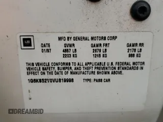 1997 Cadillac Seville Luxury SLS z VIN 1G6KS52Y0VU819998, wystawiony jako Copart lot #55979335 z przebiegiem 87 054 mil mil oraz Szkoda całkowita • Salvage title. Historia ofert i sprzedaży dostępna na DreamBid. Obrazek 12.