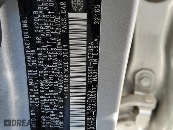 2019 Toyota Avalon XLE with VIN 4T1BZ1FB1KU010041, listed as a Copart auction lot 46775015 with 91,408 mi miles and Salvage Title. Bid and sale history available at DreamBid. Image 14.