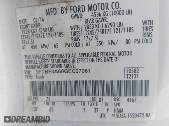 2016 Ford F-350 XL z VIN 1FTBF3A60GEC07061, wystawiony jako IAAI lot #42667064 z przebiegiem 95 393 mil mil oraz . Historia ofert i sprzedaży dostępna na DreamBid. Obrazek 9.